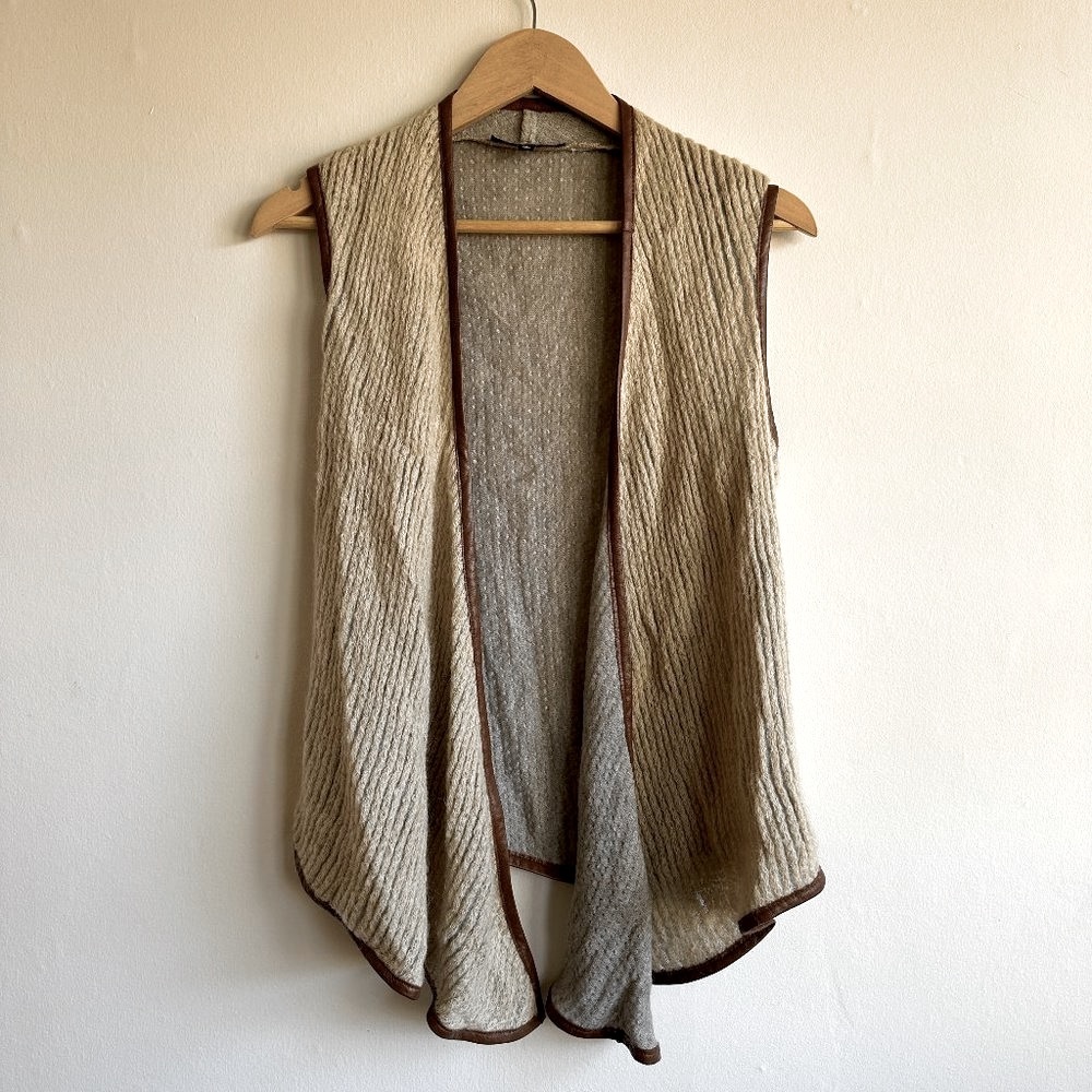 Anthropologie Waverly Grey Open-Front Wool and Leather Vest - Size Small